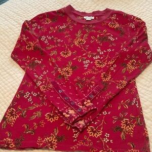 Sundance Raspberry Red thermal Knit Top size medium,with velvet accents on cuff.